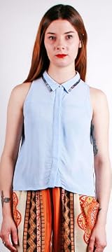 SLEEVELESS PIPING BLUE TOP