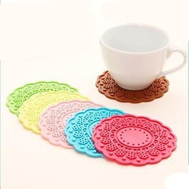 BST Place Mats Circular Flower Shape Mat, Silica Gel 4"x4"x0.1"(Color random)
