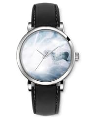 SPRAWL Aanalog Fashion Series Silver Ladies Watches of Genuine Black Leather Strap,Unique Wrist Watch for Women Girls Designed with Horse under maya