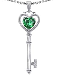 Candygem 14k Gold Key to My Heart Love Key Pendant with Simulated Emerald and G...