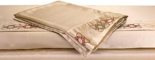 Silky Soft Embroidered Satin Bed Sheet Set (Taupe, Queen)