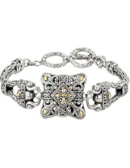 Clevereves Sterling Silver & 18K Yellow Gold 07.50-08.00 Inch Sterling Silver And 18Ky Adjustable Fashion Bracelet With Toggle Clasp