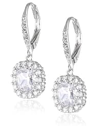 CZ by Kenneth Jay Lane "Classic" Cushion Cubic Zirconia Leverback Pave Edge Drop Earrings