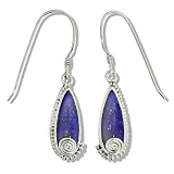 Sterling Silver Lapis Swirl Design Dangle Earrings by Sajen
