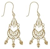 18kt Gold Over Sterling Silver Filigree Diamond Cut Earrings W/ Tear Crescent Drops