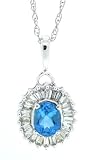 0.43Ct Oval Blue Topaz and Baguette Diamond Pendant in 14Kt White Gold w/chain