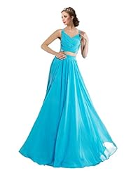 A-line V-neck Floor Length Sleeveless Crystal Pleated Chiffon Evening Dress/Prom Dress/Wedding Party Dress 