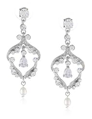 Nina Pearl and Crystal Flower Chandelier Drop Earrings