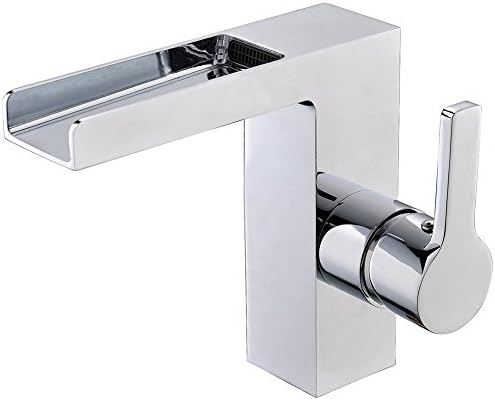 Sunnyhome007 Square Modern Solid Brass Bathroom Faucet Single Handle Hot and Cold Waterfall Basin Mixer Tap, Chrome Finish