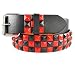 GENUINE LEATHER RED BLACK STUDDED SNAP ON BELT WITH A DETACHABLE BUCKLE GOOD FOR ANY BUCKLES