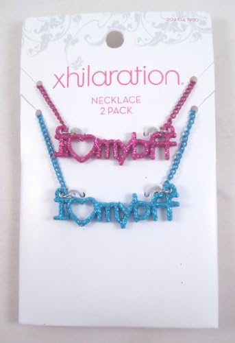 New Set of Turquiose & Fuscia I Love My BFF Best Friend Glitter Necklaces