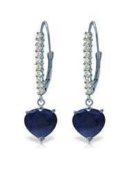 14k White Gold Diamond Leverback Earrings with Sapphire Heart