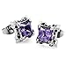 Men's Stainless Steel Stud Earrings CZ Silver Black Purple Dragon Claw Square Vintage