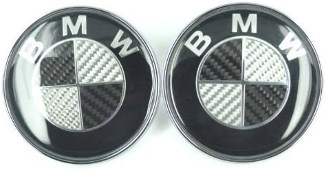 Weiling793 2X 82mm Carbon Fiber Black/Silver Hood Trunk Emblem Round Logo for BMW