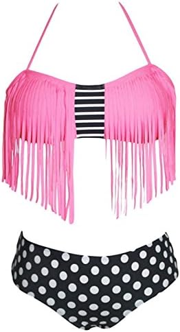 Charming New Women Halter Fringed Floral Printed Padded Set Tassel Bikini Swimwear Pink(Us 16-18 )Xxl Charming