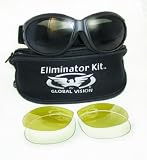 Global Vision Eliminator Red Baron Motorcycle/aviator Goggles Googles Day Night Kit Includes Interchangeable Smoke, Clear and Yellow Tint Lenses, and a Neoprene Zipper Bag with Lens Dividers and Lenses are easy to change.