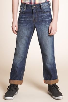 Pure Cotton Adjustable Waist Straight Leg Jeans