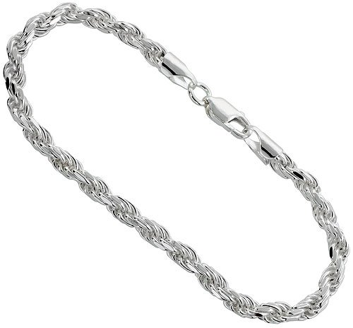 Childrens Toyshop  Jewelry : Sterling Silver 3/16" (4.5 mm) Italian Diamond Cut Rope Chain, Nickel Free, 7", 8", 9", 16", 18", 20", 22", 24", 30",