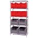 Quantum Storage Systems WR5-600800GY 5-Tier Complete Wire Shelving System with 6 QGH600GY and 4 QGH800GY Gray Giant Stack Bins, Chrome Finish, 18" Width x 36" Length x 74" Height
