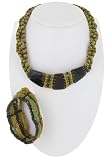 Jewelry Set Necklace Stretch Bracelet Wood Bead Brown Yellow Green Multi Strand