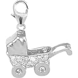 14K White Gold Diamond Baby Carriage Charm