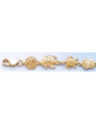Gold Nautical Braclt Bracelet Sanddollar,fish,turtle,scallop & Starfish High Polish& T