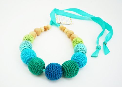 Lily & Ally / Organic Wooden Crochet/ Beaded Teething (Nursing) Necklace Ocean Blue
