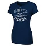 MLB Mark Teixeira New York Yankees Women's Short Sleeve Crew Neck Tee (Athletic Navy, Medium)