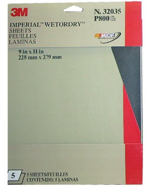 3M Imperial Wetordry Sheet, 9 in x 11 in, Grade 800, Pack of 5 Sheets