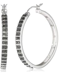 Sterling Silver Black Diamond Hoop Earrings, 1.25"