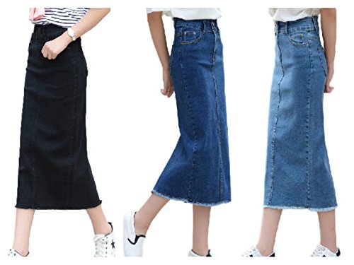 Sta.ANA(サンタ・アナ)レディース デニム スカート カットオフ フリンジ 切りっぱなし ハイウエスト ロング ミモレ 丈 タイト スリット 無地 シンプル カジュアル 通年 3色 ウエスト 64～80cm 選べる8サイズ