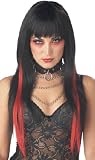 Womens Long Black Red Streaks Goth Party Straight Wig Gothic Partygirl Vamp Vampy Streaked Vampire