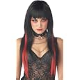 Womens Long Black Red Streaks Goth Party Straight Wig Gothic Partygirl Vamp Vampy Streaked Vampire