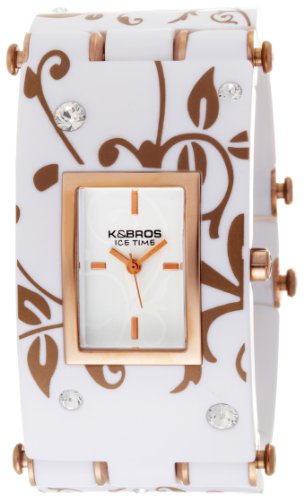 K&BROS Women's 9535-2 Ice-Time Galassia Flower White and Gold-tone Watch