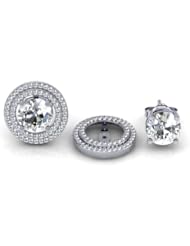 1.00 Carat (ctw) 14k White Gold Round White Diamond Round Shape Double Row Removable Jackets for Stud Earrings 1 CT