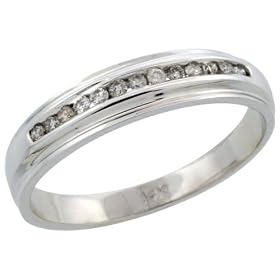 14ct White Gold Men's Diamond Ring Band w/ 0.20 Carat Brilliant Cut Diamonds, 3/16 in. (5mm) wide, size P