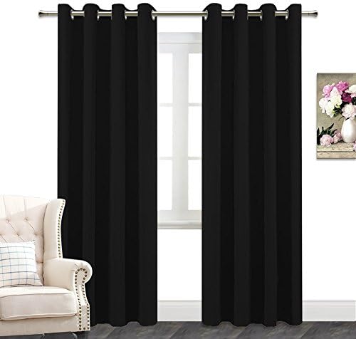 AmazonCurtains Ultra Precise Thickened Environment-friendly and Energy Saving Noise-Reducing Thermal Insulated Blackout Curtains for Bed Room ( One Pair, Black, W 52 x L108-Inch, excluding Rod )