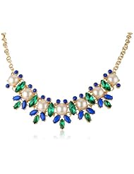 Gold-Tone Faceted Glass and Simulated Pearl Necklace, 18+3"