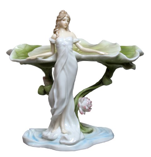 Art Nouveau Lady Lotus Statue Tray, Fine Porcelain 9 1/8-inch