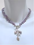Lavender Freshwater Pearl Necklace with Sterling Bud Drop & Front Toggle Closure 17