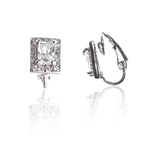 Sterling Silver CZ Clip on Earrings
