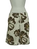 Women's Board Shorts, White Brown Flower