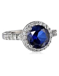 Platinum Plated Sterling Silver Round-Cut Blue Cubic Zirconia Ring