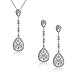 Bling Jewelry Art Deco Style Pave Long Teardrop Pendant and Earrings Set Rhodium Plated