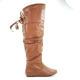 Letta Tan PU Knee High Leather Boots Fashion Laced Lace Tie Criss Cross Bow-8