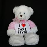 Plush White Teddy Bear (Dena) toy with I Love Carl Levin