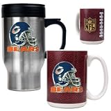 Chicago Bears 16oz Travel Mug & 15oz Gameball Ceramic Mug Set - Helmet logo NFL Football
