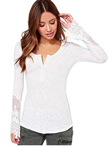 Kufv® Women's Gauze Splicing Lace Swallow Tail Basic Top Long Sleeve T Shirt