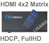419DpZeGGsL. SL160  HDMI Matrix 4x2 Splitter Switch Umschalter 4 zu 2 Y Adapter 4:2 FullHD 1080p + Fernbedienung + HDMI High Speed + Cinch Audioausgang + Verstärker