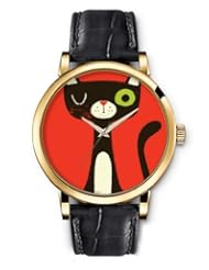 Analog Gold Women Watches Black Leather Wristband - Cute Kitty